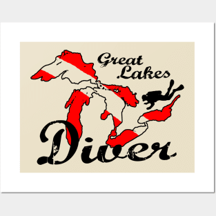 Vintage Great Lakes Scuba Diving Dive Flag Scuba Diver Posters and Art